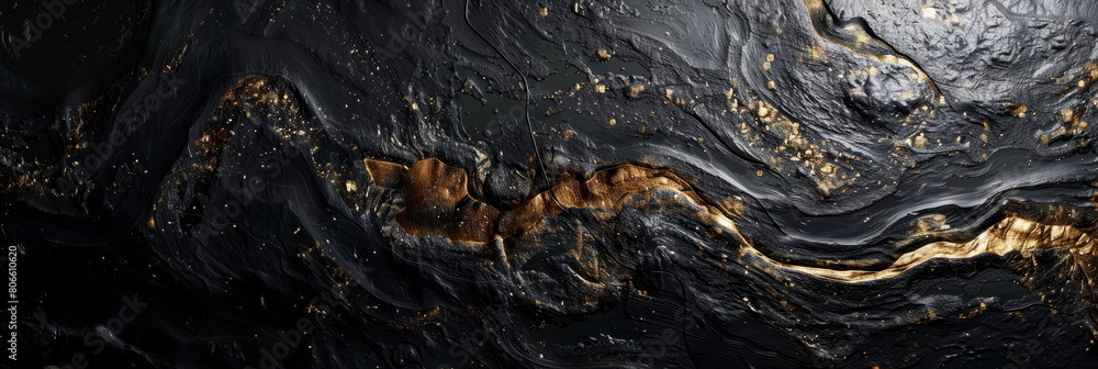 A metallic marble effect on a black canvas, mimicking the elegance and sophistication of marble. A metallic marble effect on a black canvas, mimicking the elegance and sophistication of marble.