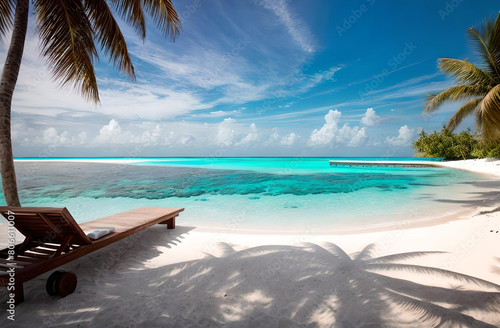 Fototapeta premium Beach with palm trees place for text