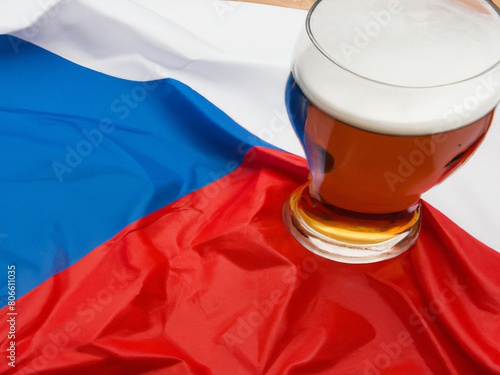 Chech Flag with Pilsener Beer Glass, Chech Republic