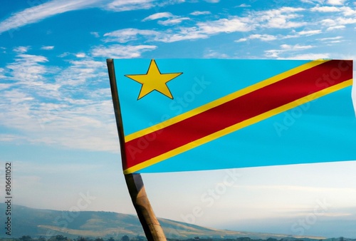 Republic of the Congo Flag against African Sky