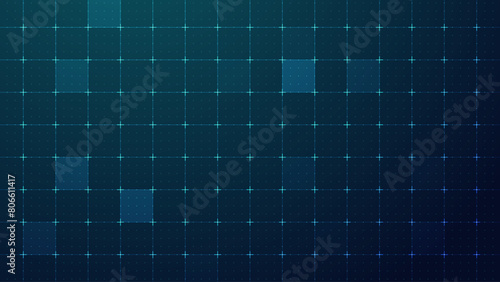 Grid for Virtual Technology Futuristic User Interface HUD. Dark Blueprint Grid. Sci-Fi Squares Mosaic Digital Tech VR Backdrop. Vector Background.