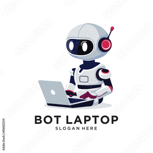 robot laptop logo design vector illustration