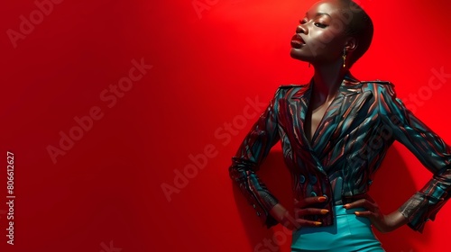 Striking Red Background with Empowered Woman