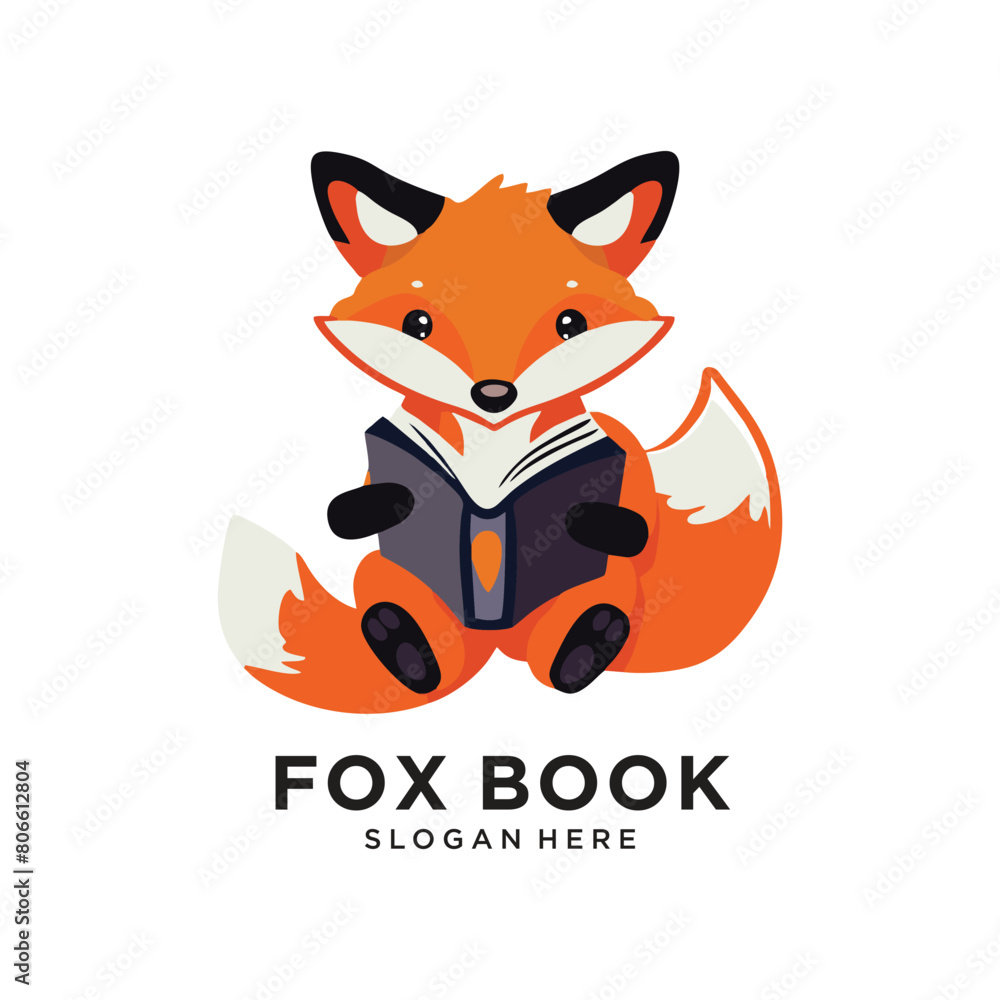 Obraz premium fox book logo design vector illustration