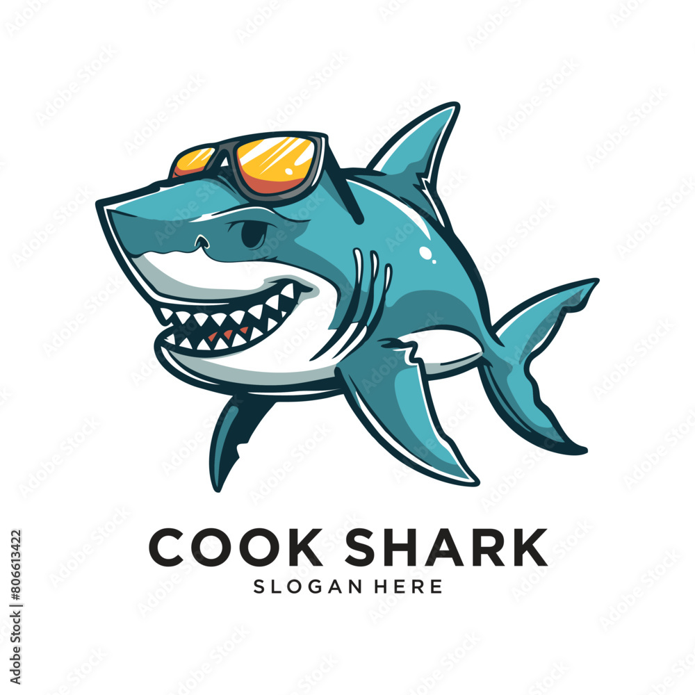 Naklejka premium shark enjoy in beach logo design vector illustration