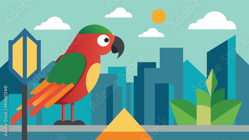 A parrot perched on a street corner shouting out distorted facts and statistics to passersby..