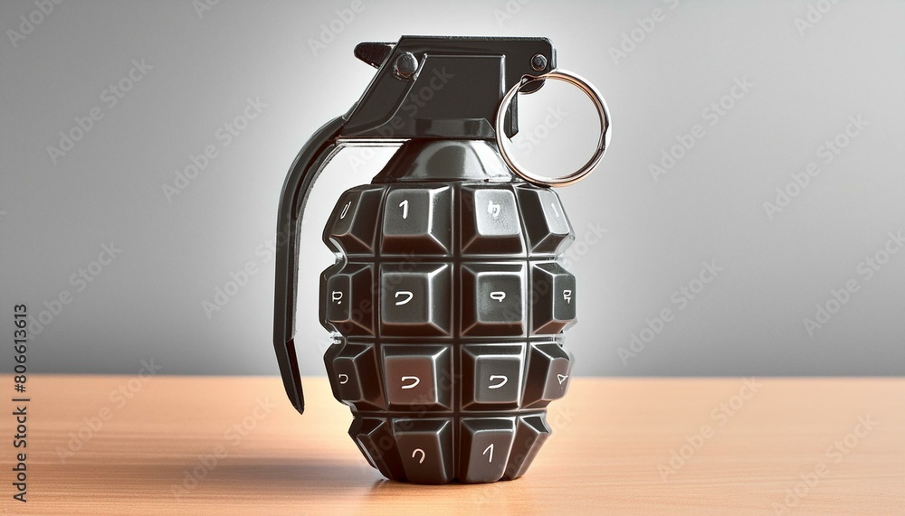 Fototapeta premium Key to Destruction: The Keyboard as a Hand Grenade