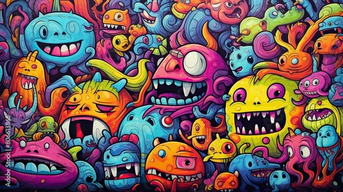 colorful doodle cute monsters  Generative AI