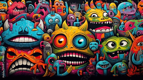colorful doodle cute monsters, Generative AI