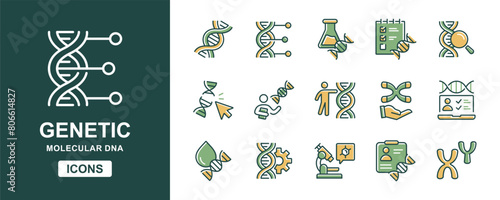 chromosome genetic dna icon vector set molecular helix biotechnology gene heredity signs illustration for web and app
