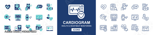 heartbeat monitoring cardiology diagnosis icon vector set cardiogram heart pulse health care signs illustration