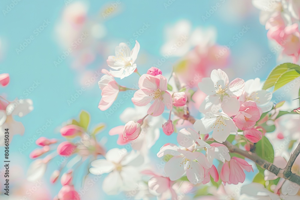 Spring blossoms with soft pink petals against a blue sky Spring blossoms with soft pink petals against a blue sky