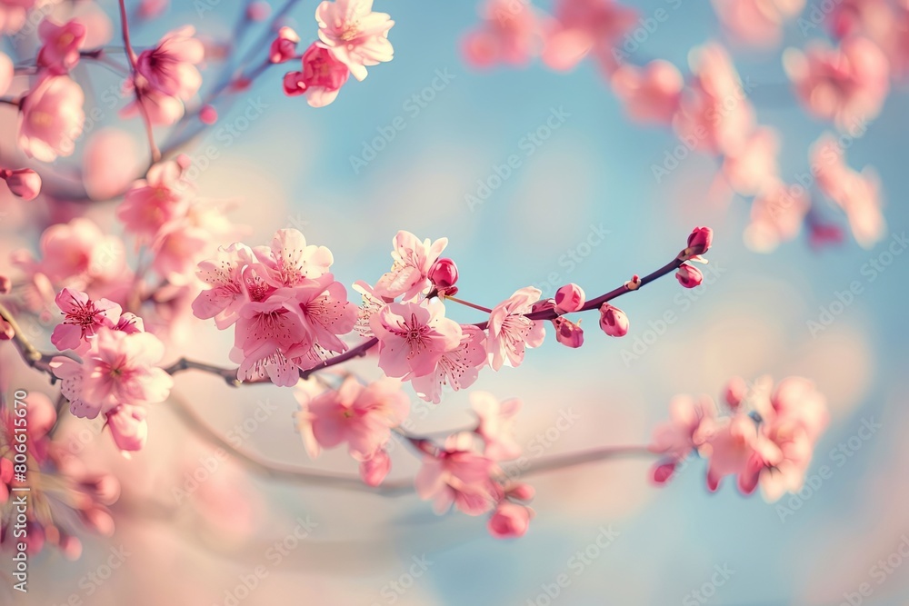 Spring blossoms with soft pink petals against a blue sky Spring blossoms with soft pink petals against a blue sky