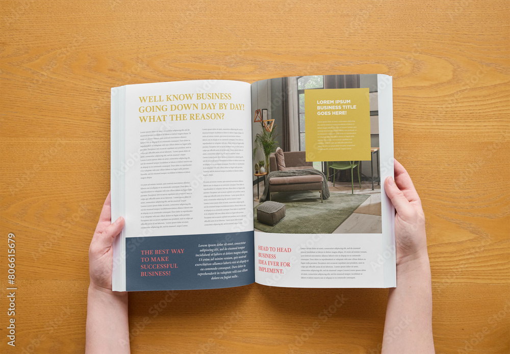Mockup of person holding customized A4 magazine Stock Template | Adobe ...