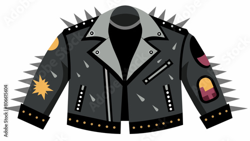 A rough worn leather jacket with patches and studs suitable for a rockstar or rebellious character.. Vector illustration
