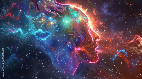A head filled with stardust, synapses like supernovae, the mind's infinite frontier photo