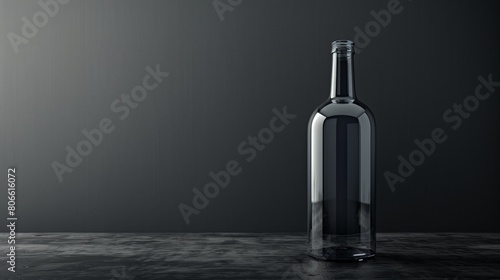 a mockup of an empty glass bottle on a dark studio background