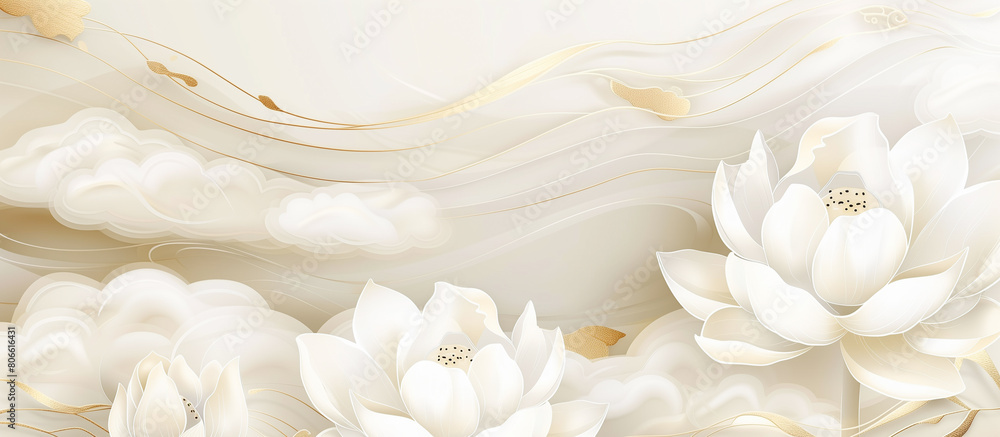 white beige minamlism luxury lotus pattern golden line banner background white beige minamlism luxury lotus pattern golden line banner background