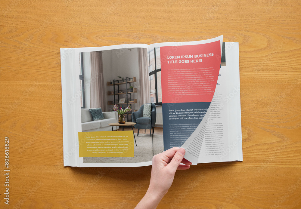 Mockup of person turning page on customizable A4 book Stock Template ...