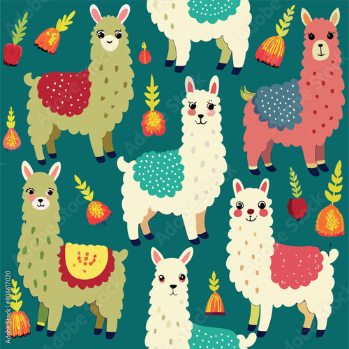 seamless pattern with alpaca animals