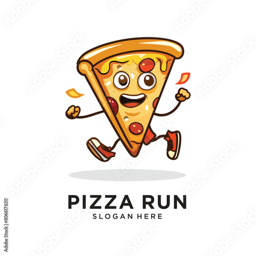 pizza run with smile logo design vector illustration