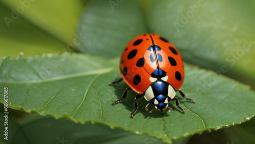 a close up of ladybug on a leave