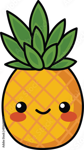 Happy pineapple character in a kawaii style