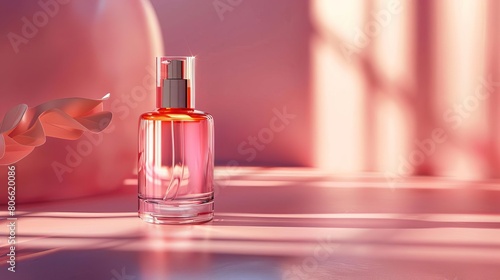 Showcase of a luxury facial oil bottle in a clear, elegant design, positioned against a subtle gradient background for a sophisticated product presentation