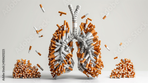 Human lungs replicated with cigarette filters. Grim illustration of smoking's detrimental effects on health.