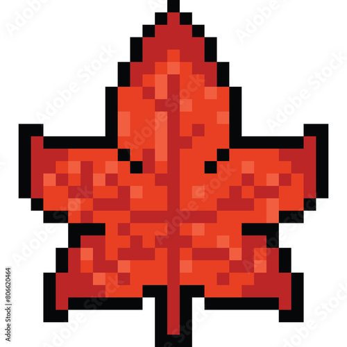 Pixel art cartoon red meple leaf icon photo