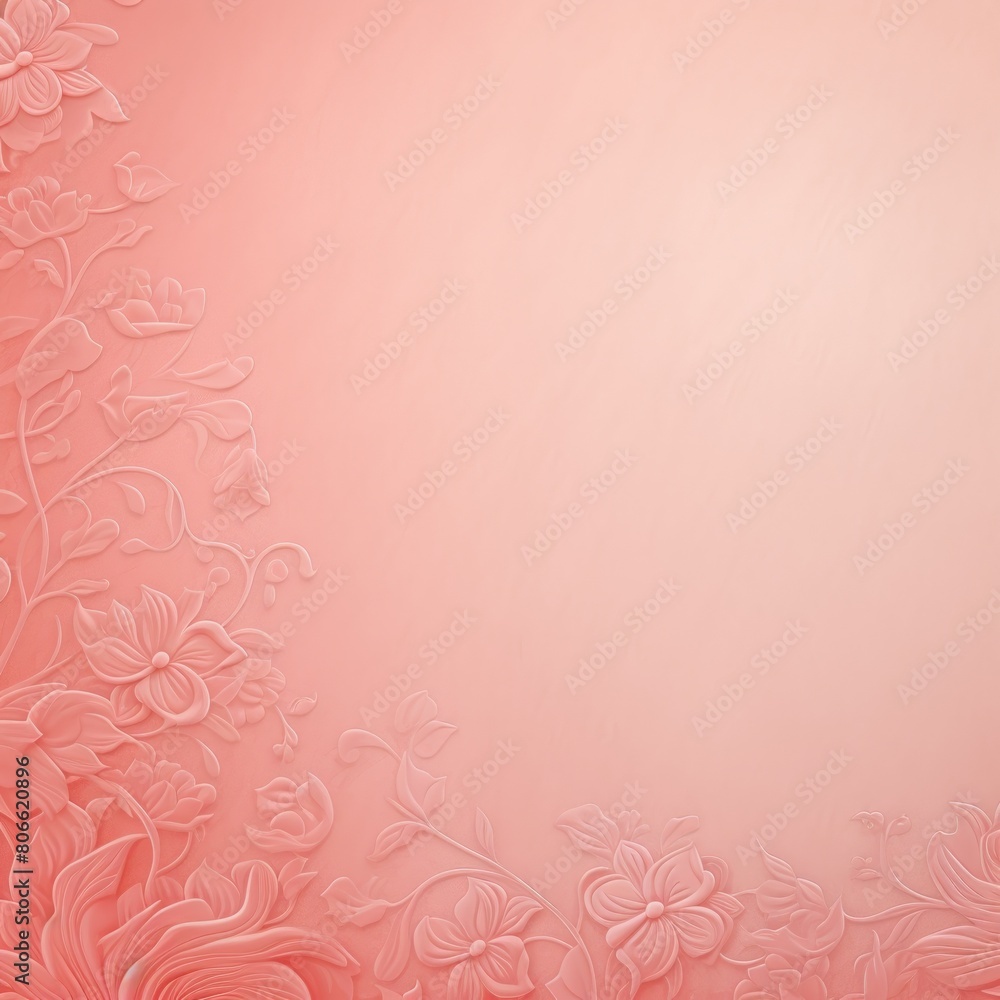 Coral soft pastel color background parchment with a thin barely noticeable floral ornament, wallpaper copy space, vintage design blank copyspace