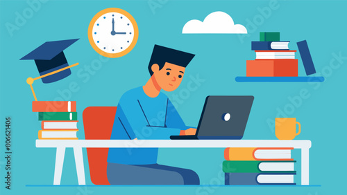 A student skipping a party or social event to work on their business determined to put in extra hours in order to pay off their student loans early.. Vector illustration