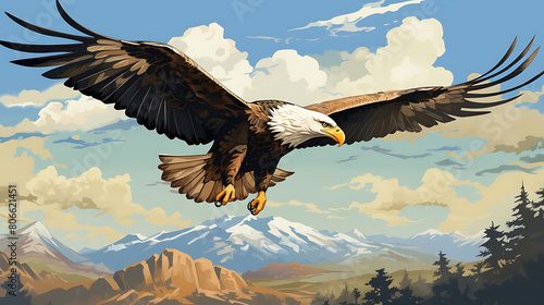 A vector graphic of a majestic eagle in flight.