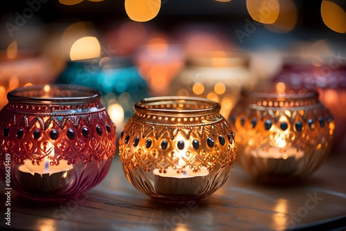 Candles on the table in front of a bokeh background