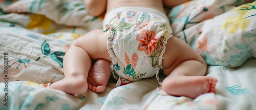 Adorable Baby in Stylish Reusable Cloth Diaper: A Close-Up on Little Legs 