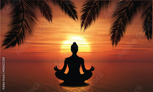 Silhouette of a person in yoga position, Silhouette of a person meditating during sunset, sunset yoga and meditation