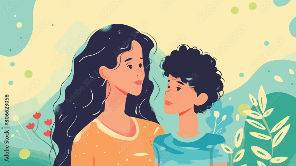 Mother and son avatar character Vector illustration.