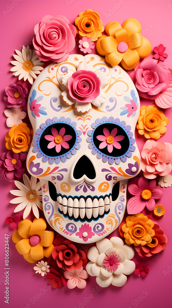 3D rendering of skull, Day of the Dead