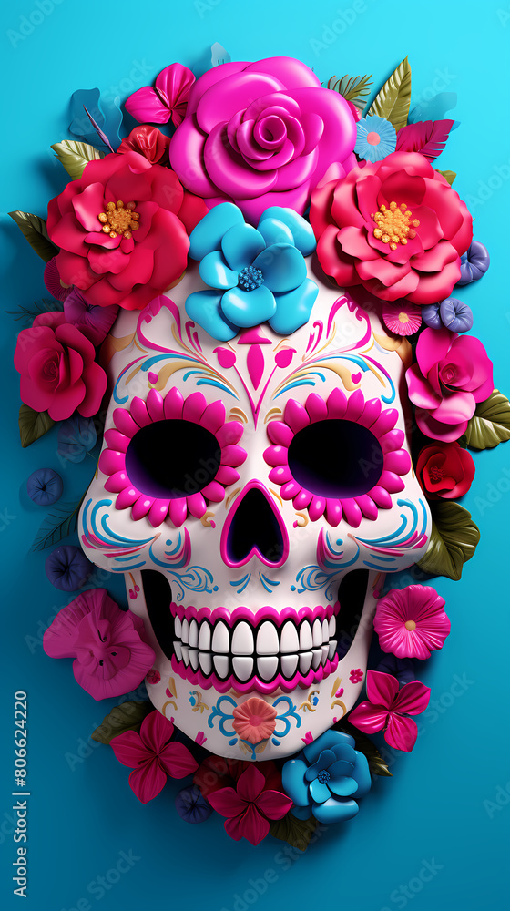 3D rendering of skull, Day of the Dead