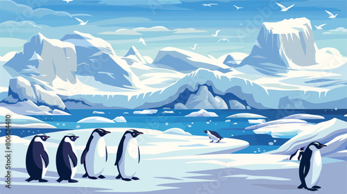North pole arctic with group penguins landscape vector
