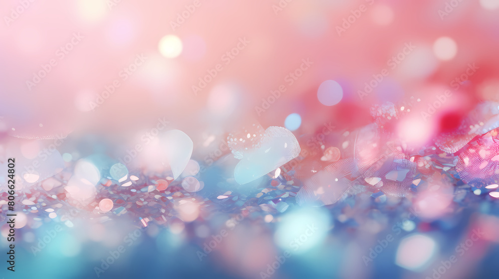 Beautiful soft bokeh background with pink and blue glitter