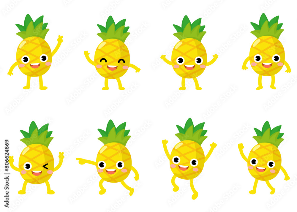 Funny Pineapple Cartoon with arms and legs. fruit cute Funny Pineapple Cartoon with arms and legs. fruit cute