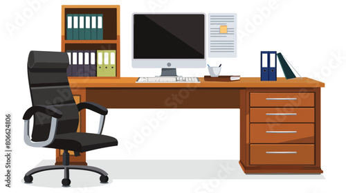 Office desk with chair in white background Vector illustration