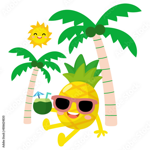 pineapple drinking coconut water, Funny pineapple hello summer