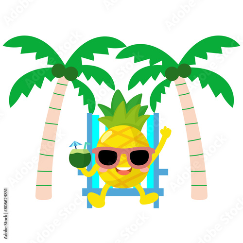 pineapple drinking coconut water, Funny pineapple hello summer