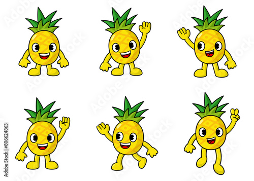 Funny Pineapple Cartoon with arms and legs. fruit cute