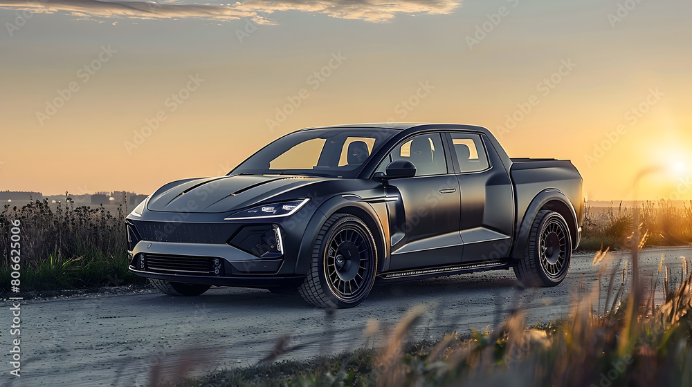 Futuristic Electric Pickup Truck Showcased in Stunning Studio Photography for Trends Generative ai