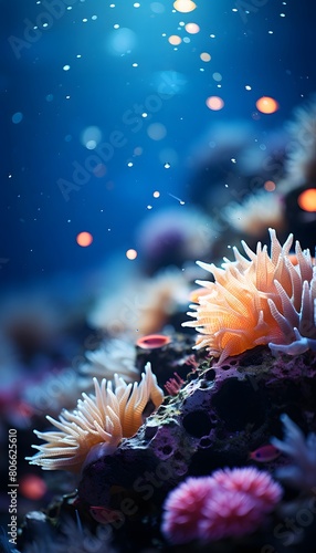 Underwater view of coral reef with sea anemone. Underwater world.