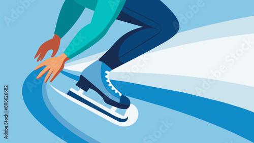 A closeup of a skaters hands as they grip the ice for dear life their skates carving a perfect arc around a corner.. Vector illustration