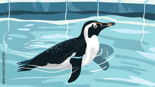 Penguin swimming at the pool Vector illustration. vector